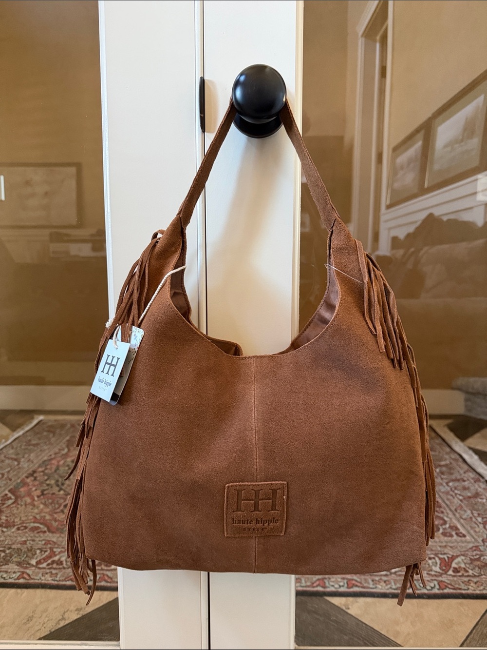 Haute Hippie Women’s Cognac Brown Genuine Suede Fringe Hobo Shoulder Bag